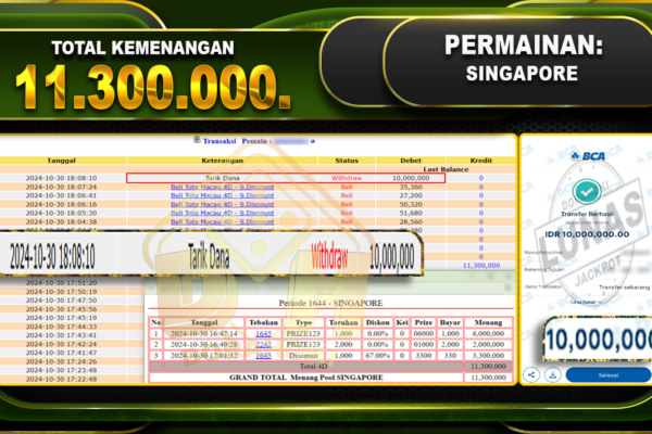 TOGEL SINGAPORE Rp.11.300.000