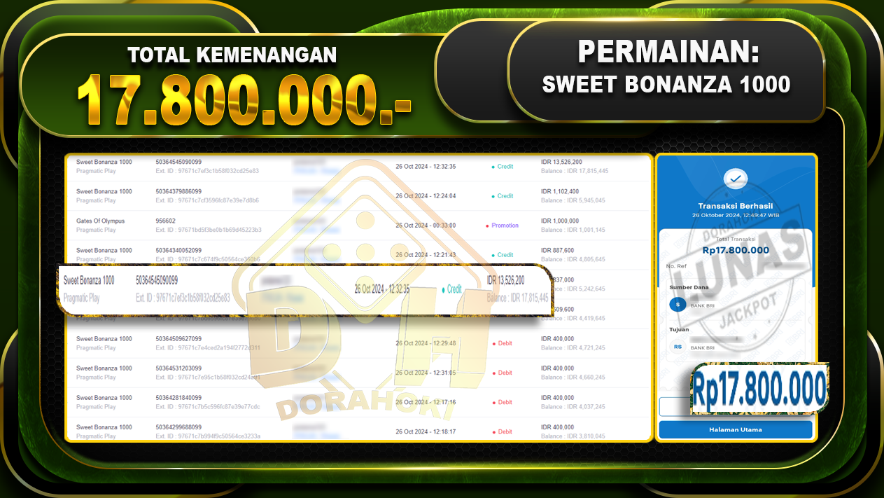 Sweet Bonanza 1000 Rp.17.800.000