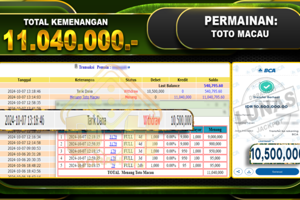 TOGEL TOTOMACAU Rp.11.040.000