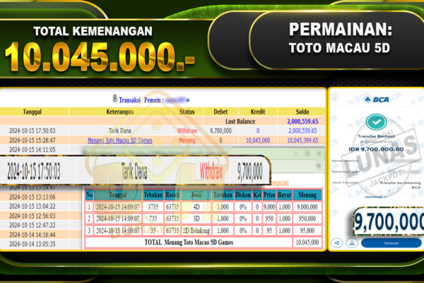 TOGEL Toto Macau 5D Rp.10.045.000