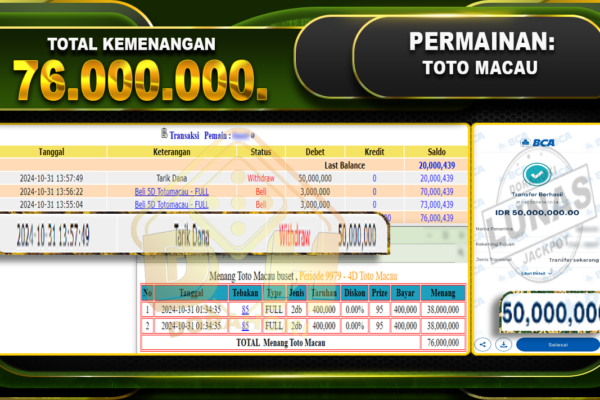 TOGEL TOTO MACAU Rp.76.000.000