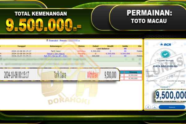 TOGEL TOTOMACAU Rp.9.500.000