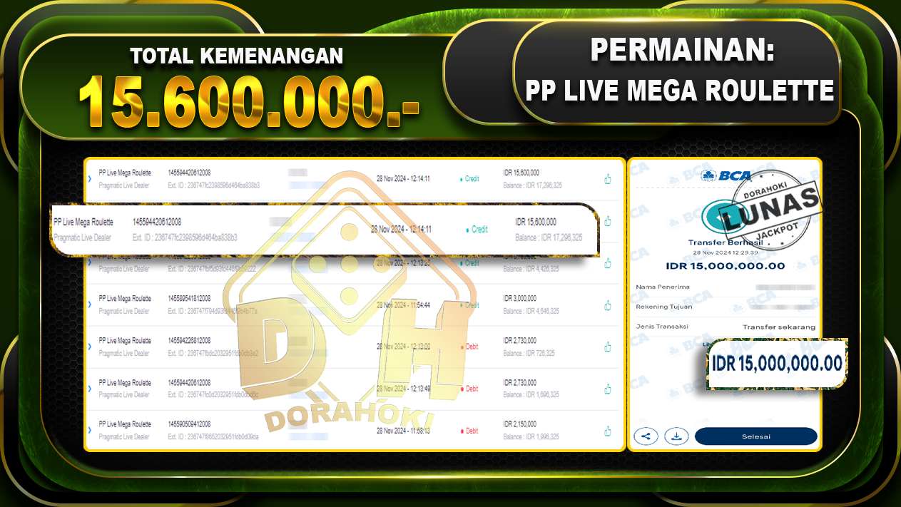 PP LIVE MEGA ROULETTE Rp.15.600.000