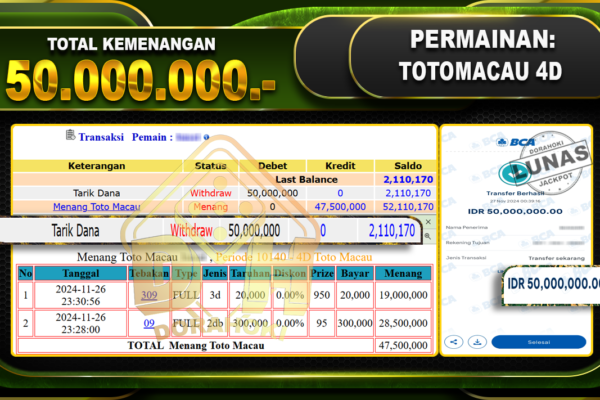 TOTOMACAU 4D Rp.50.000.000