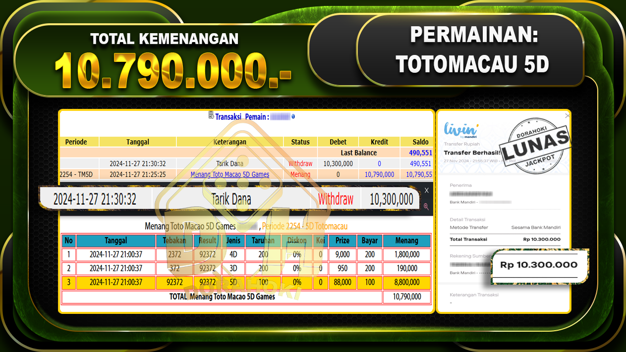 TOTOMACAU 5D Rp.10.790.000