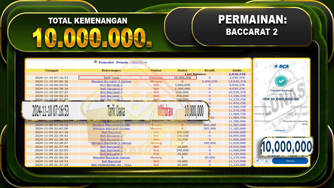 BACCARAT 2 Rp.10.000.000