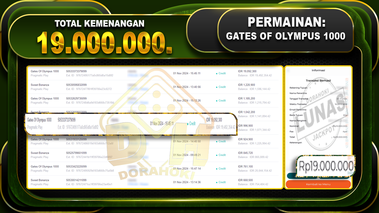 Gates Of Olympus 1000 Rp.19.000.000