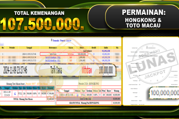 TOGEL HONGKONG & TOTOMACAU Rp.107.500.000