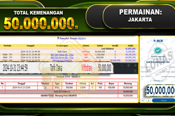 BUKTI JP TOGEL JAKARTA Rp.50.000.000