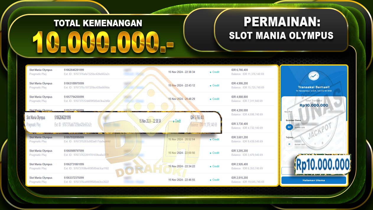 Slot Mania Olympus Rp.10.000.000