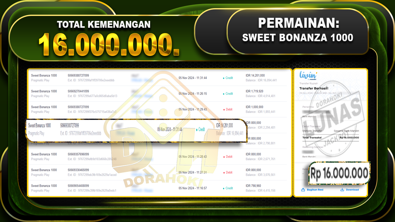 Sweet Bonanza 1000 Rp.16.000.000