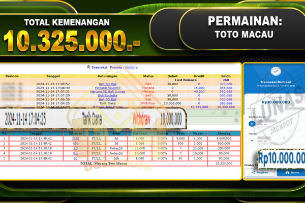 TOGEL TOTO MACAU Rp.10.325.000