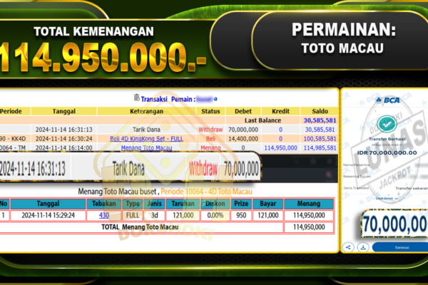 TOGEL TOTO MACAU Rp114.950.000