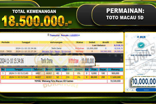 TOGEL TOTOMACAU 5D Rp.18.500.000