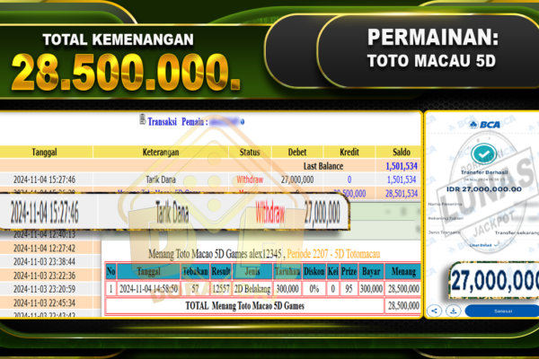 TOGEL TOTO MACAU 5D Rp.28.500.000