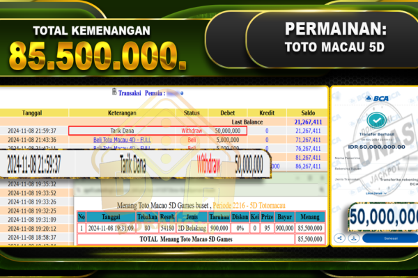 TOGEL TOTOMACAU 5D Rp.85.500.000