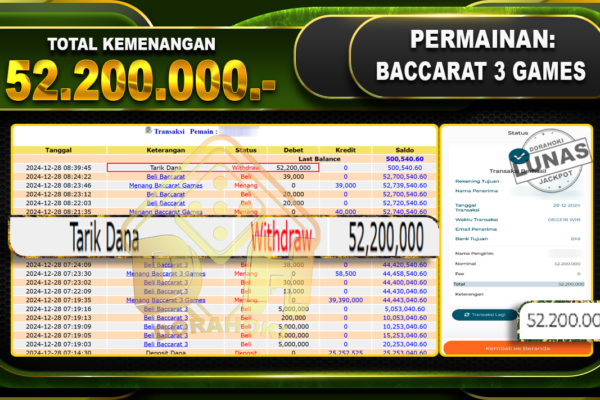 BACCARAT 3 GAMES RP 52.200.000