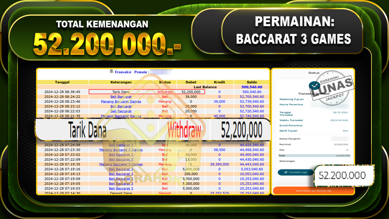 BACCARAT 3 GAMES RP 52.200.000