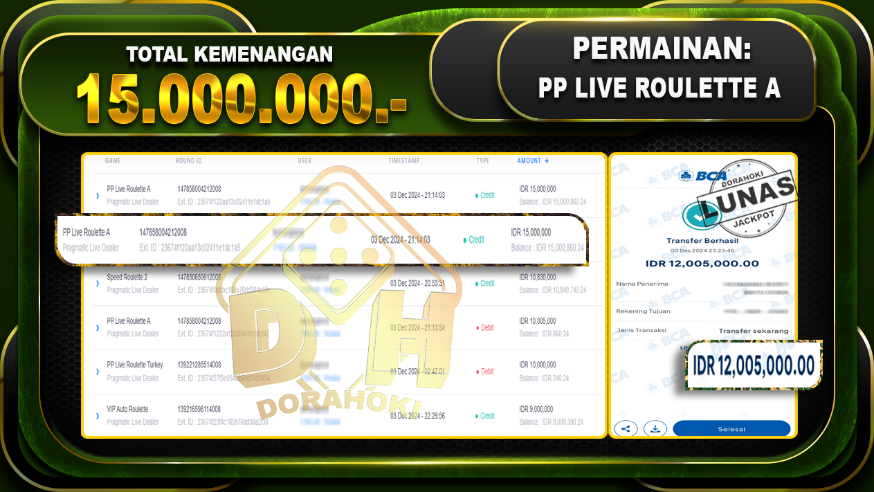 PP LIVE ROULETTE A Rp.15.000.000