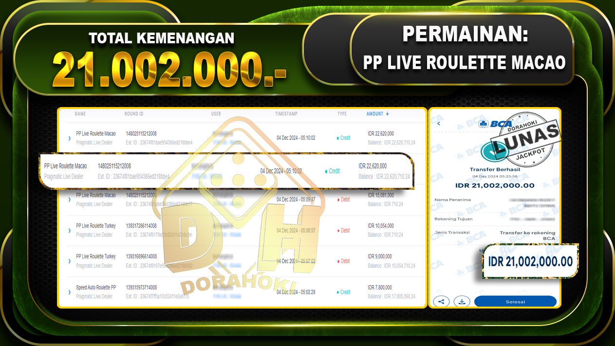 PP LIVE ROULETTE MACAO Rp.21.002.000