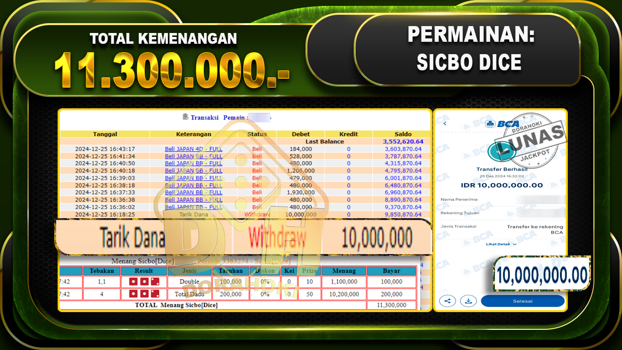 SICBO DICE RP 11.300.000