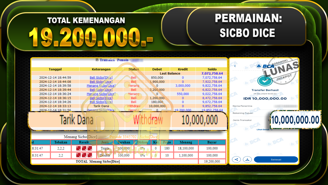 SICBO DICE RP 19.200.000