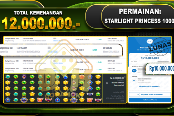 STARLIGHT PRINCESS 1000 Rp.12.000.000