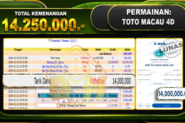 TOTO MACAU 4D RP 14.250.000