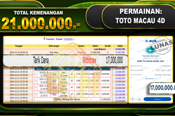 TOTO MACAU 4D RP 21.000.000