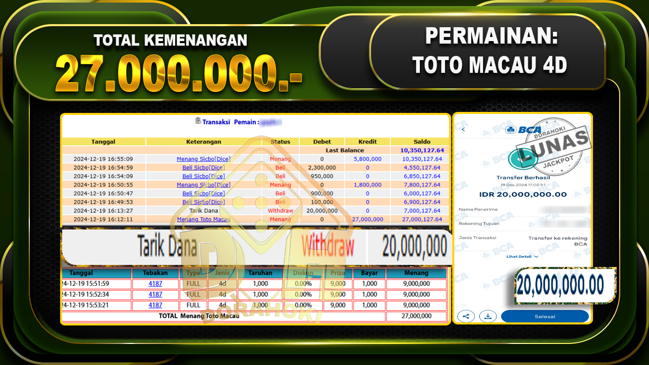 TOTO MACAU 4D RP 27.000.000