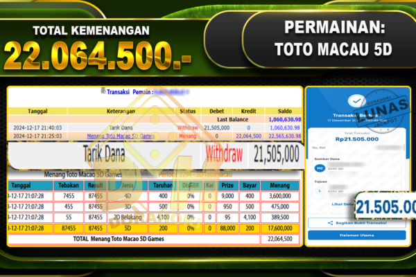 TOTO MACAU 5D RP 22.064.500