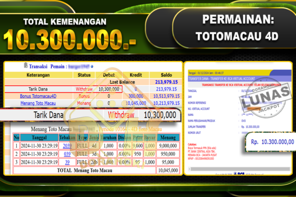 TOTOMACAU 4D Rp.10.300.000