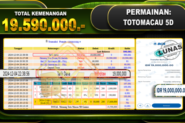 TOTOMACAU 5D Rp.19.590.000