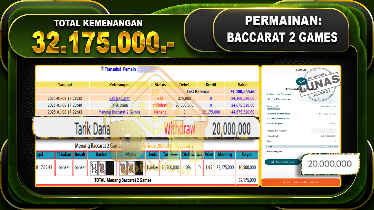 BACCARAT 2 GAMES RP 32.175.000