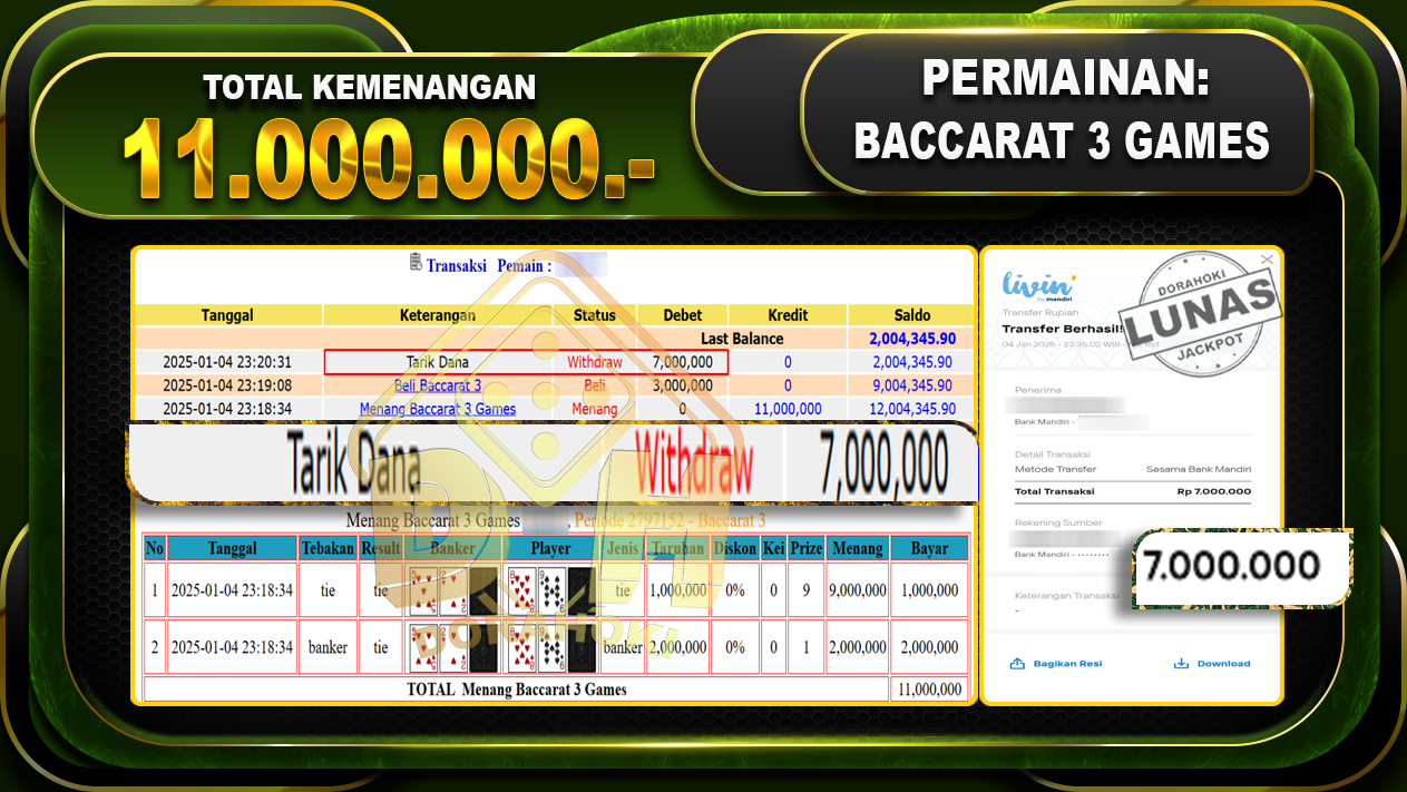 BACCARAT 3 GAMES RP 11.000.000