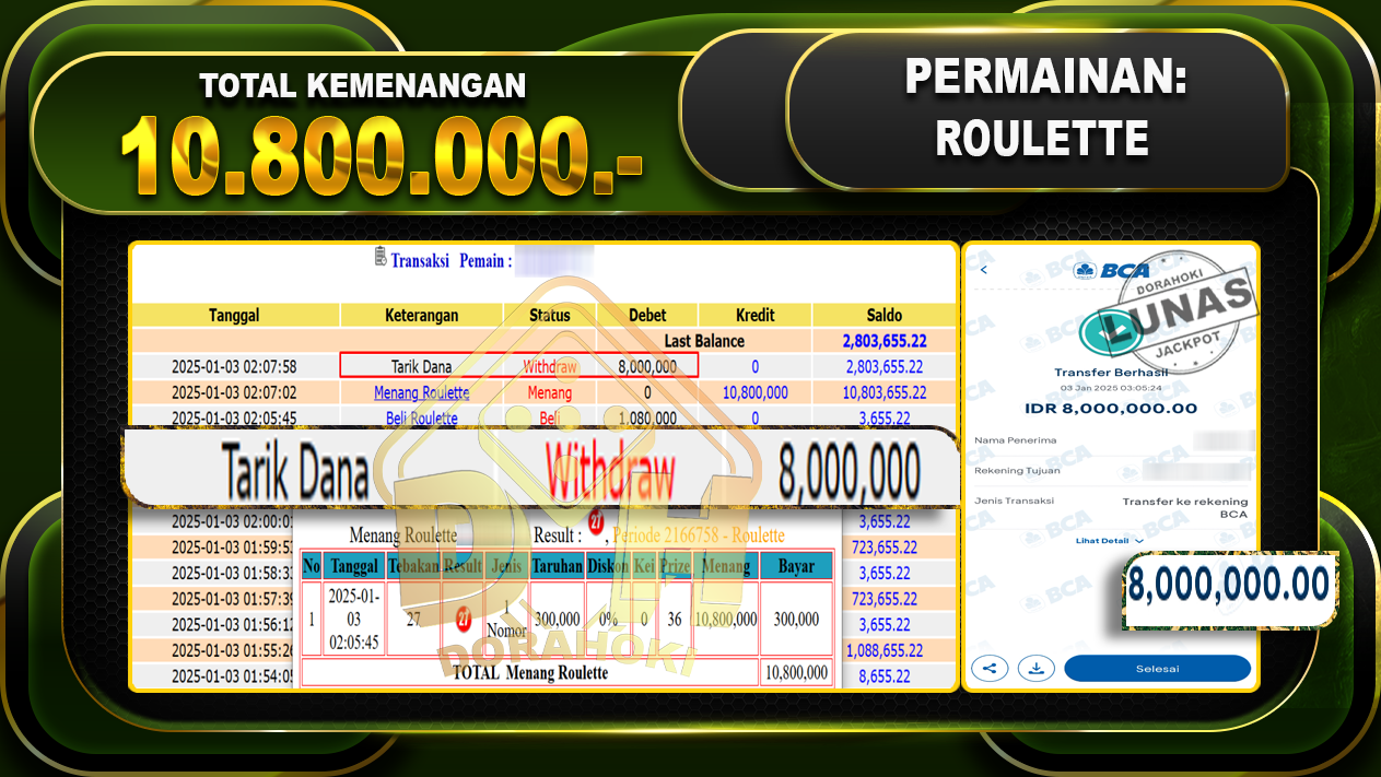 BUKTI JP ROULETTE RP 10.800.000