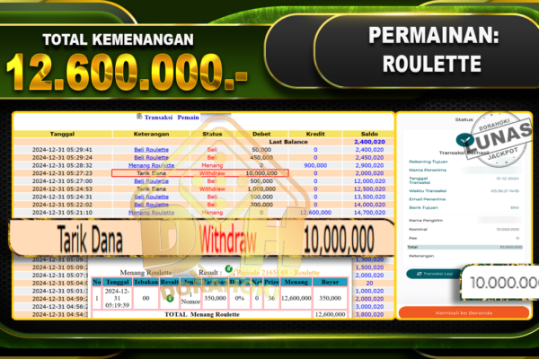 BUKTI JP ROULETTE RP 12.600.000