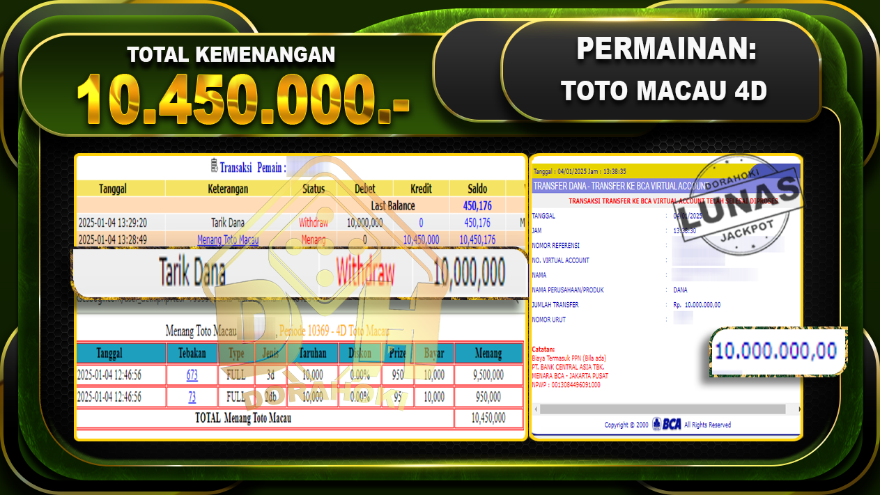 TOTO MACAU 4D RP 10.450.000